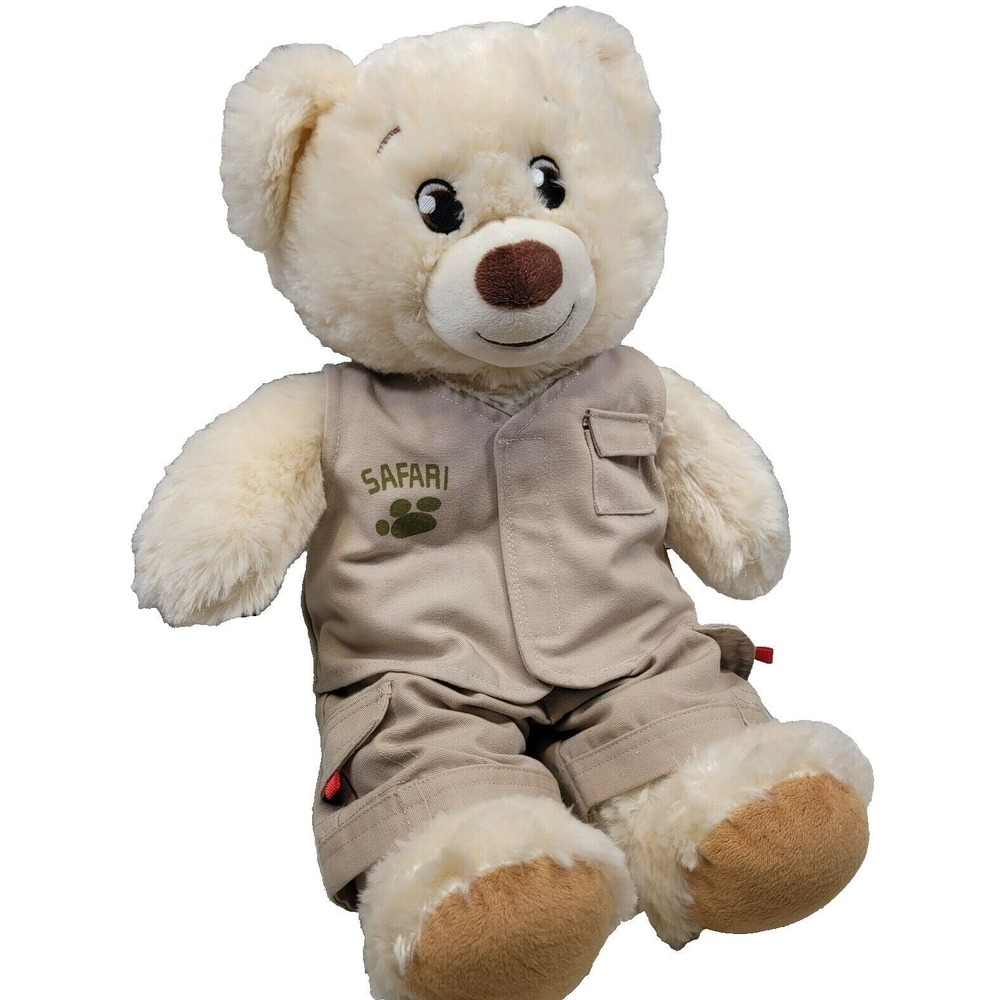 Build-A-Bear Safari Teddy Bear Plush 16in Cream Tan Explorer Outfit Vest Shorts‎